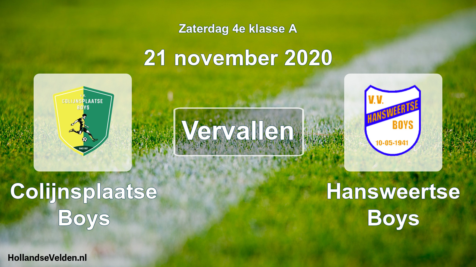 Scheduled Match: Colijnsplaatse Boys - Hansweertse Boys (21 November 2020)