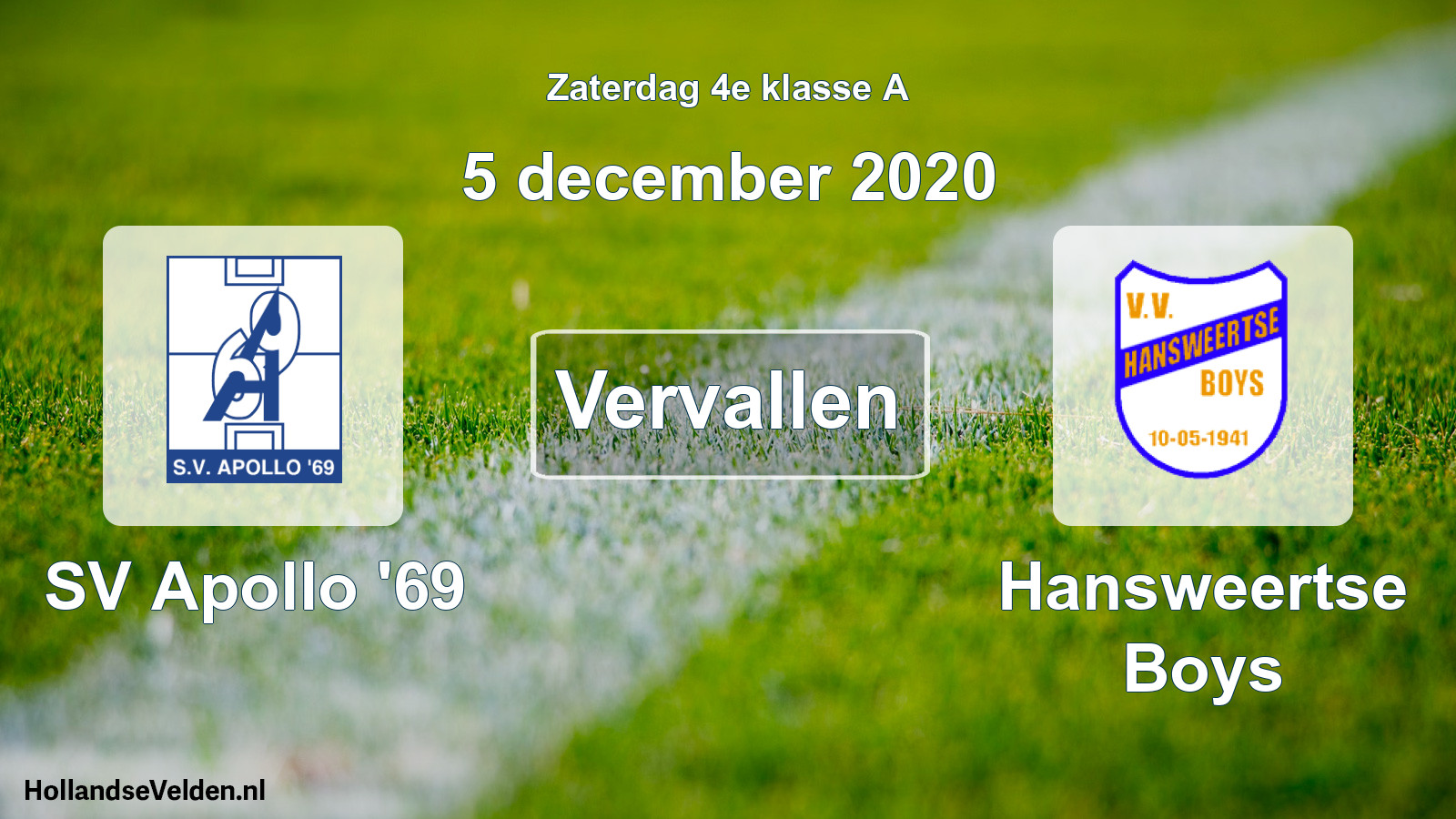 Scheduled Match: SV Apollo '69 - Hansweertse Boys (5 December 2020)