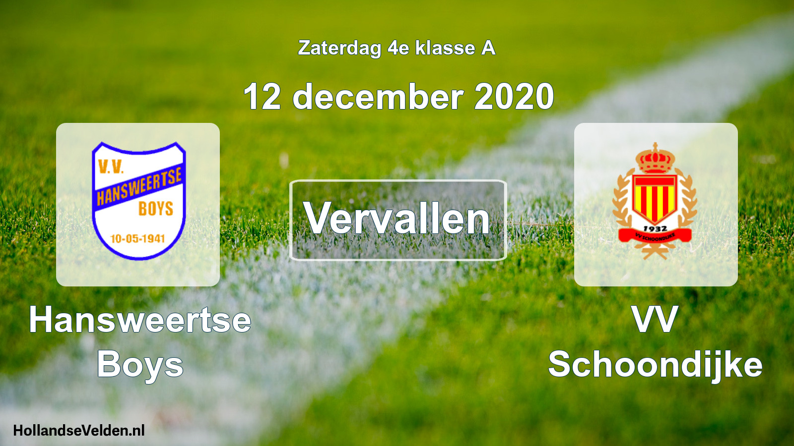Scheduled Match: Hansweertse Boys - VV Schoondijke (12 December 2020)