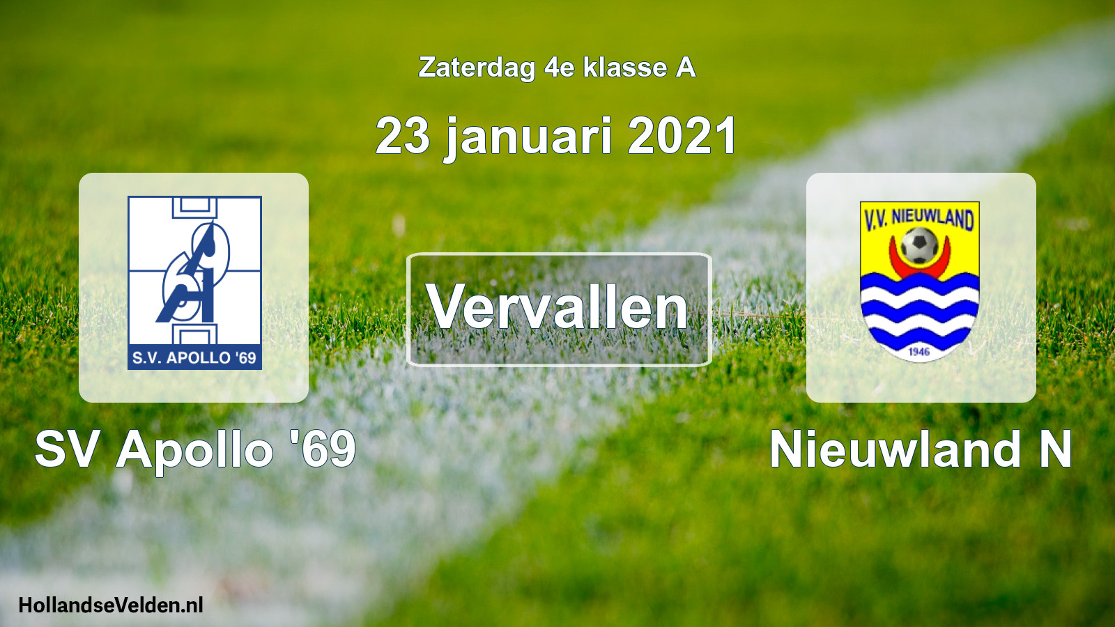 Scheduled Match: SV Apollo '69 - Nieuwland N (23 January 2021)