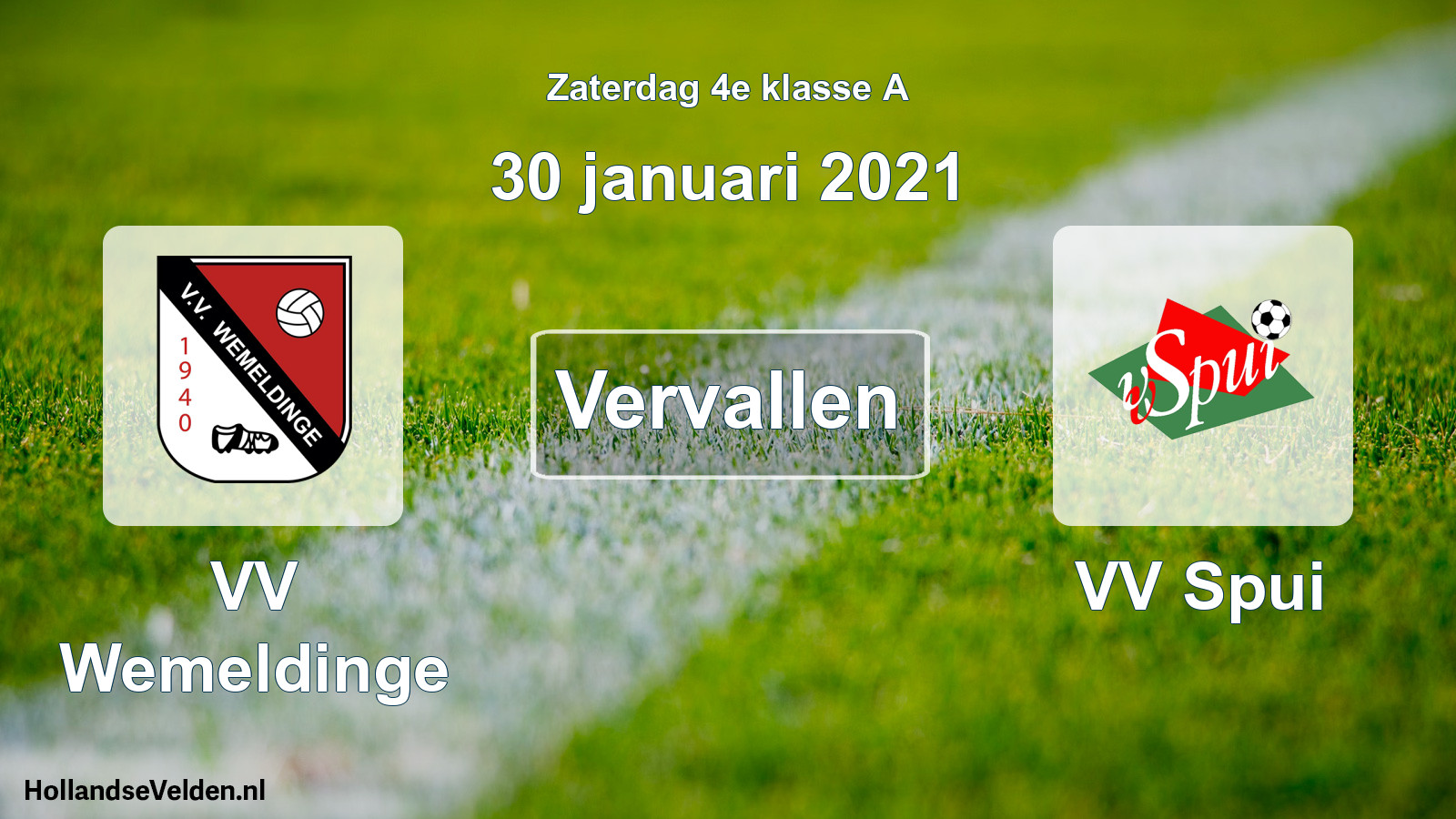 Scheduled Match: VV Wemeldinge - VV Spui (30 January 2021)