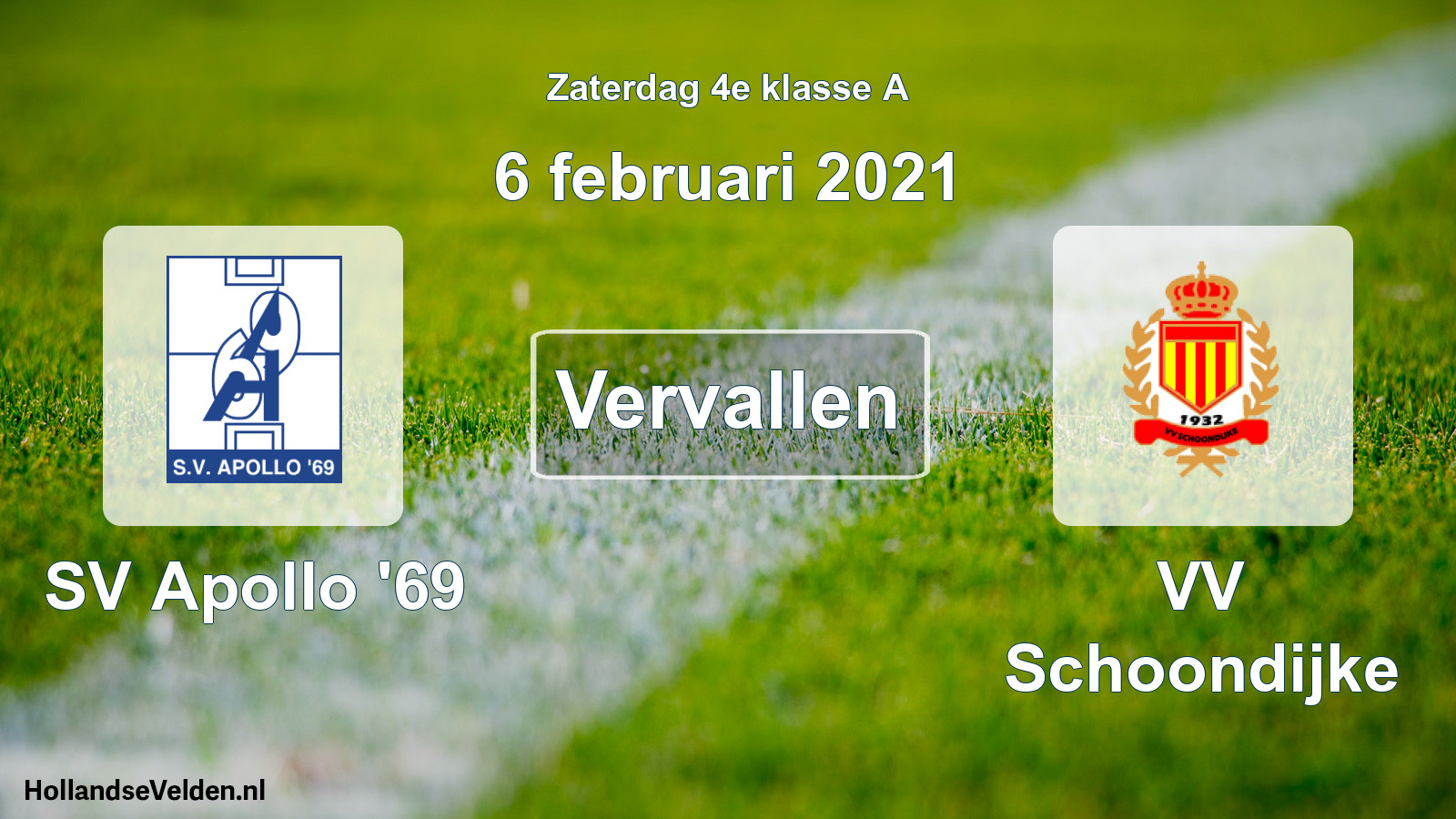 Scheduled Match: SV Apollo '69 - VV Schoondijke (6 February 2021)