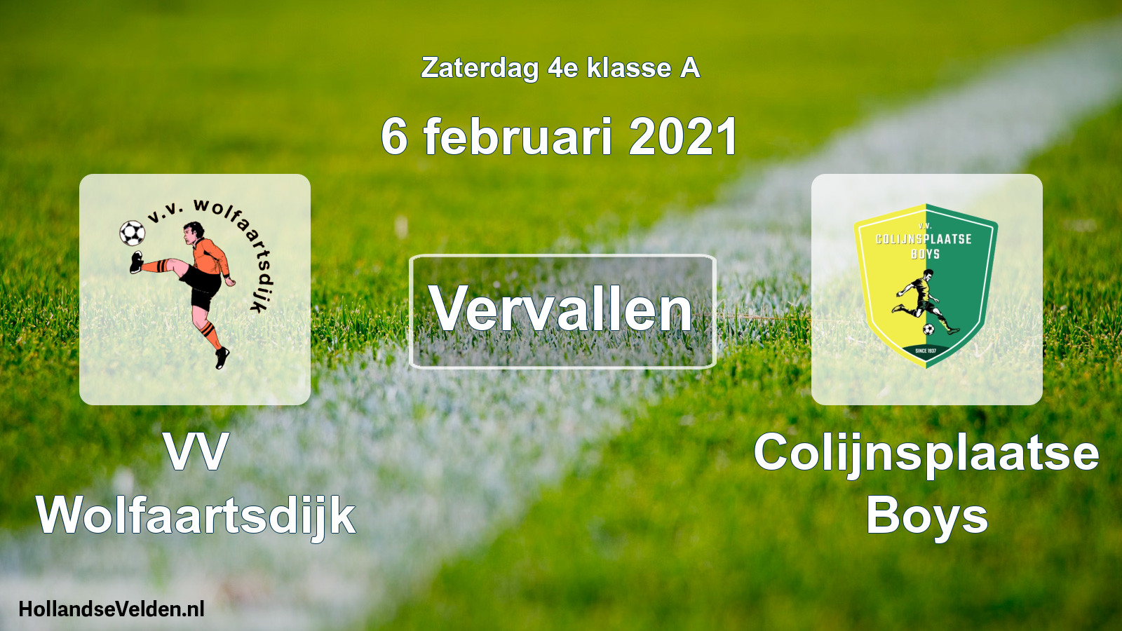 Scheduled Match: VV Wolfaartsdijk - Colijnsplaatse Boys (6 February 2021)