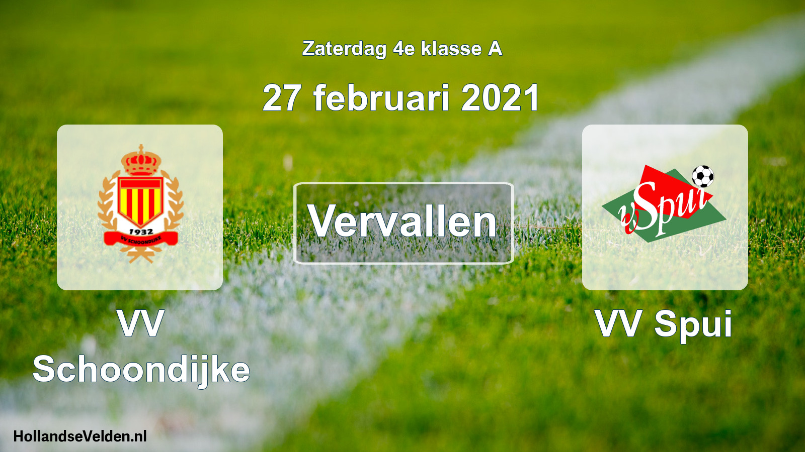 Scheduled Match: VV Schoondijke - VV Spui (27 February 2021)