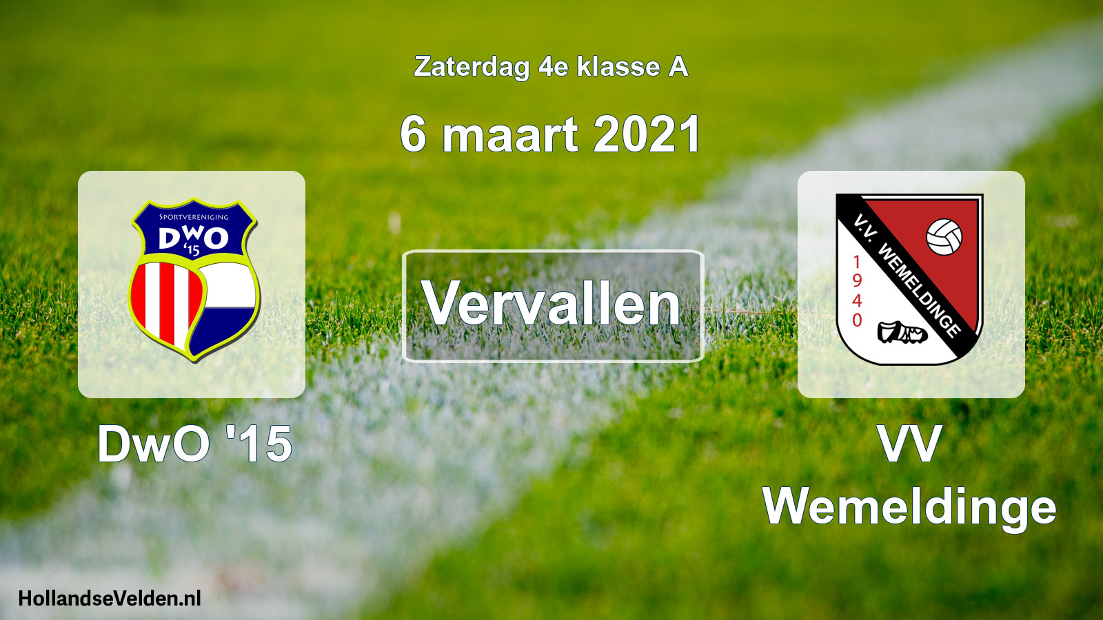 Scheduled Match: DwO '15 - VV Wemeldinge (6 March 2021)