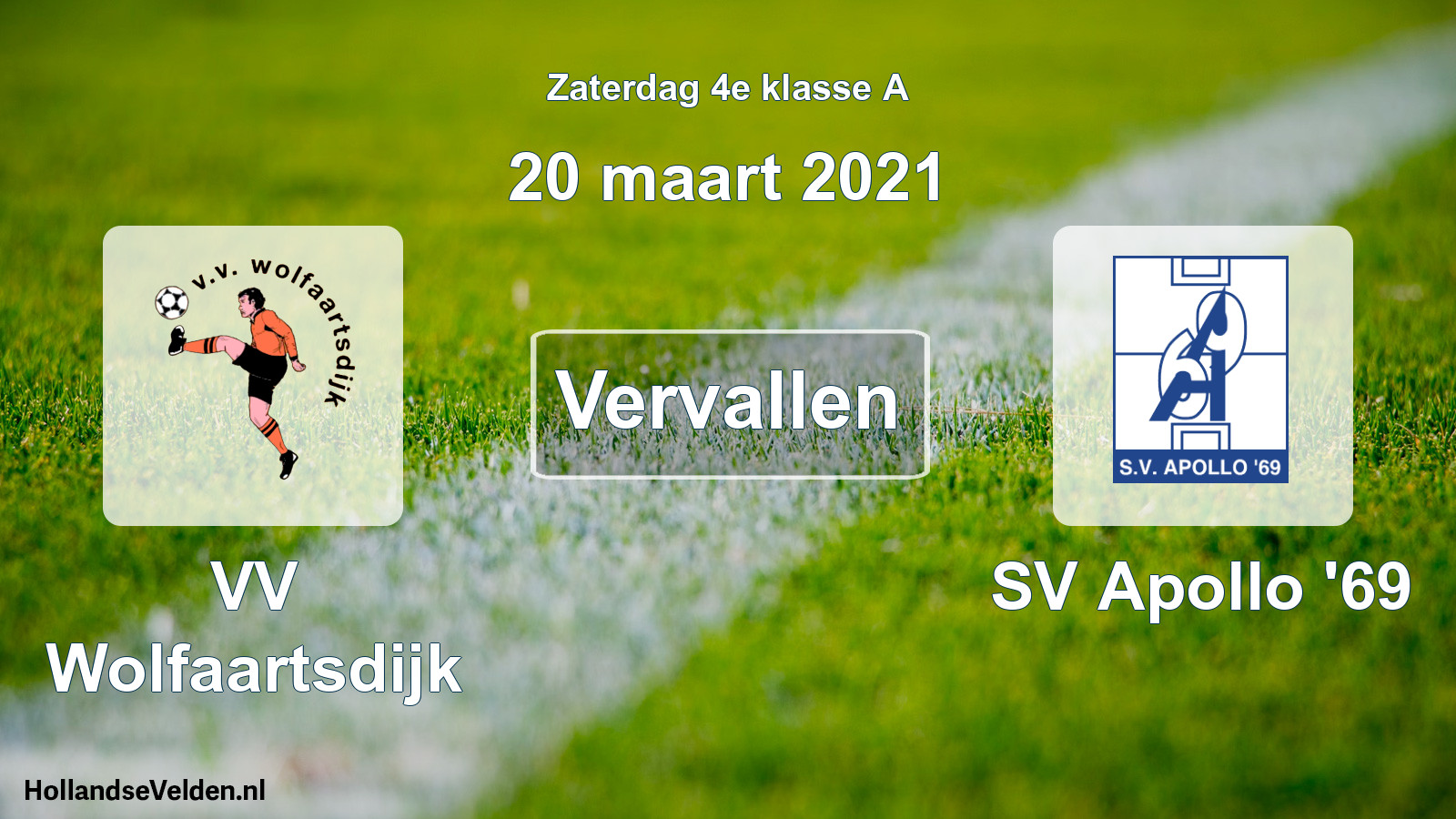 Scheduled Match: VV Wolfaartsdijk - SV Apollo '69 (20 March 2021)