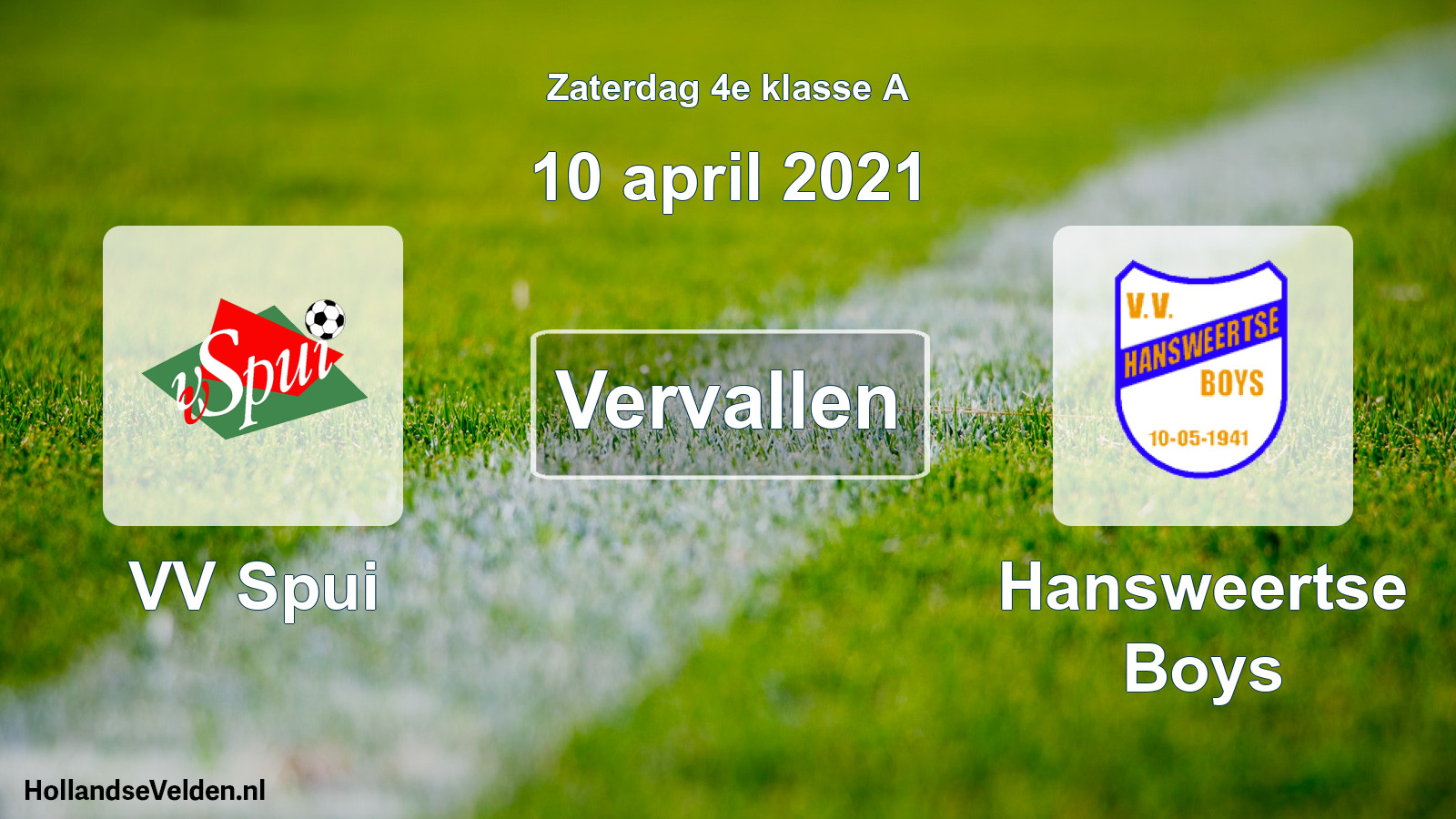 Scheduled Match: VV Spui - Hansweertse Boys (10 April 2021)