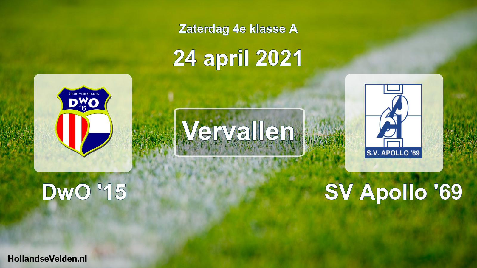 Scheduled Match: DwO '15 - SV Apollo '69 (24 April 2021)