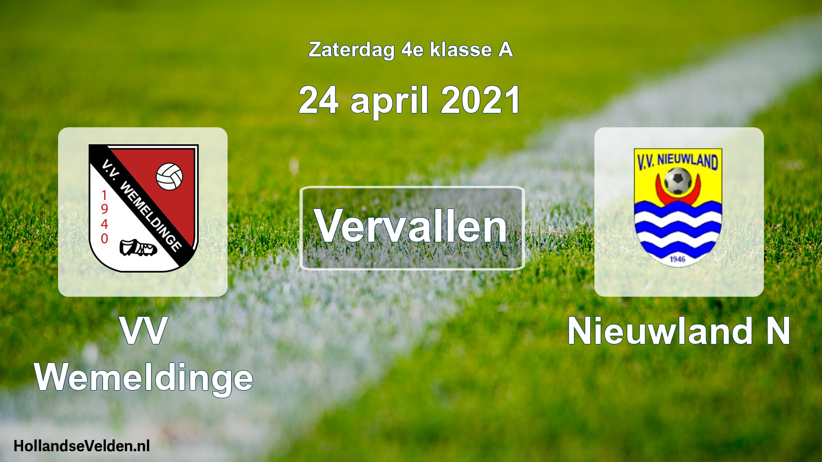 Scheduled Match: VV Wemeldinge - Nieuwland N (24 April 2021)