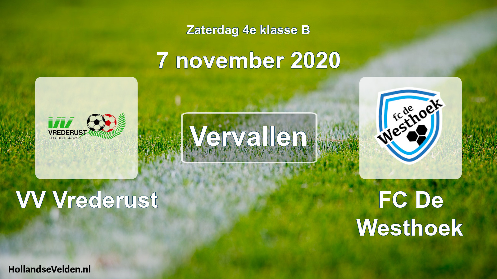 Scheduled Match: VV Vrederust - FC De Westhoek (7 November 2020)