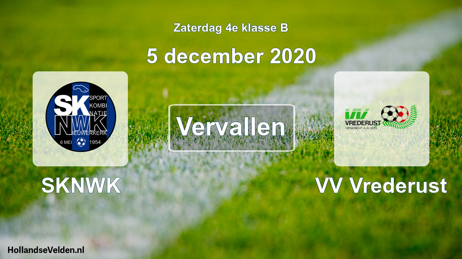 Scheduled Match: SKNWK - VV Vrederust (5 December 2020)