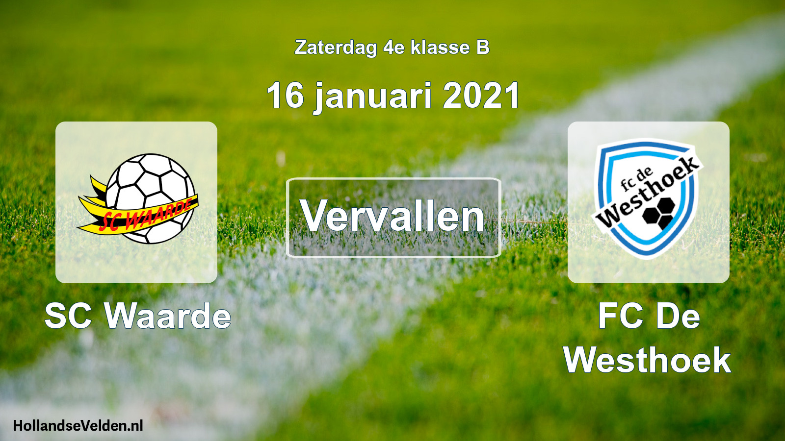 Scheduled Match: SC Waarde - FC De Westhoek (16 January 2021)
