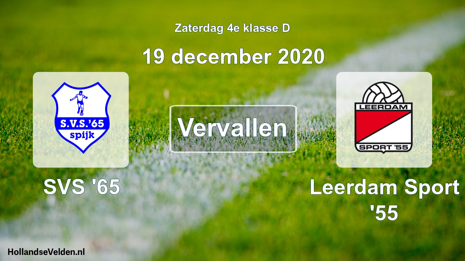 Scheduled Match: SVS '65 - Leerdam Sport '55 (19 December 2020)