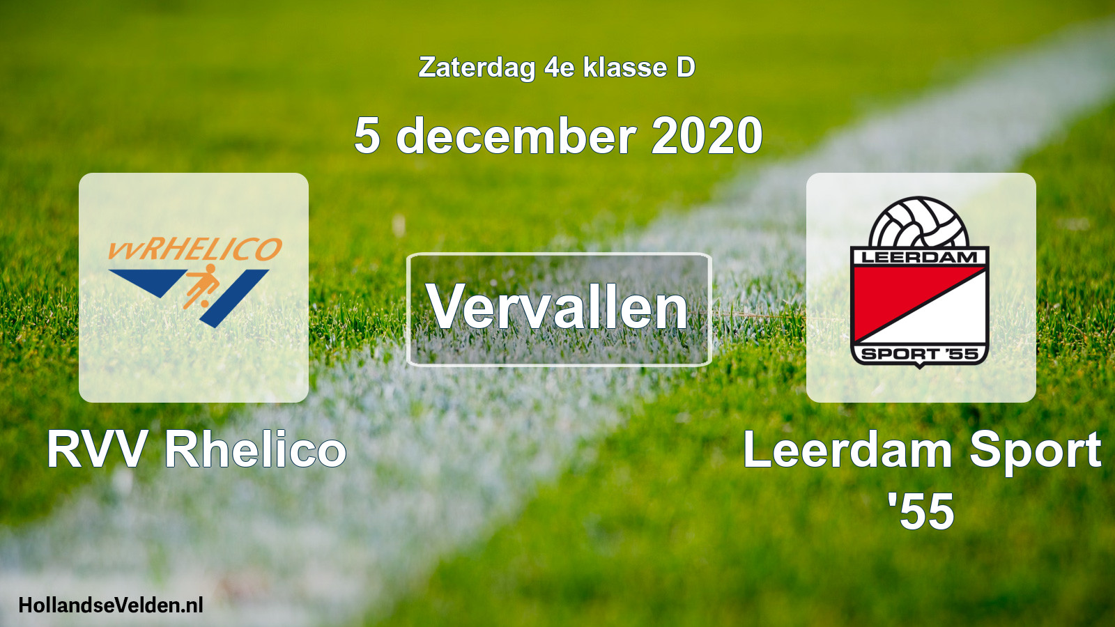 Scheduled Match: RVV Rhelico - Leerdam Sport '55 (5 December 2020)