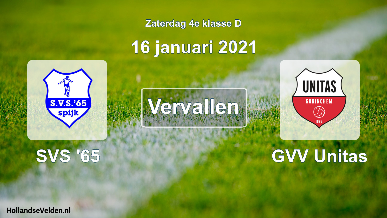 Scheduled Match: SVS '65 - GVV Unitas (16 January 2021)