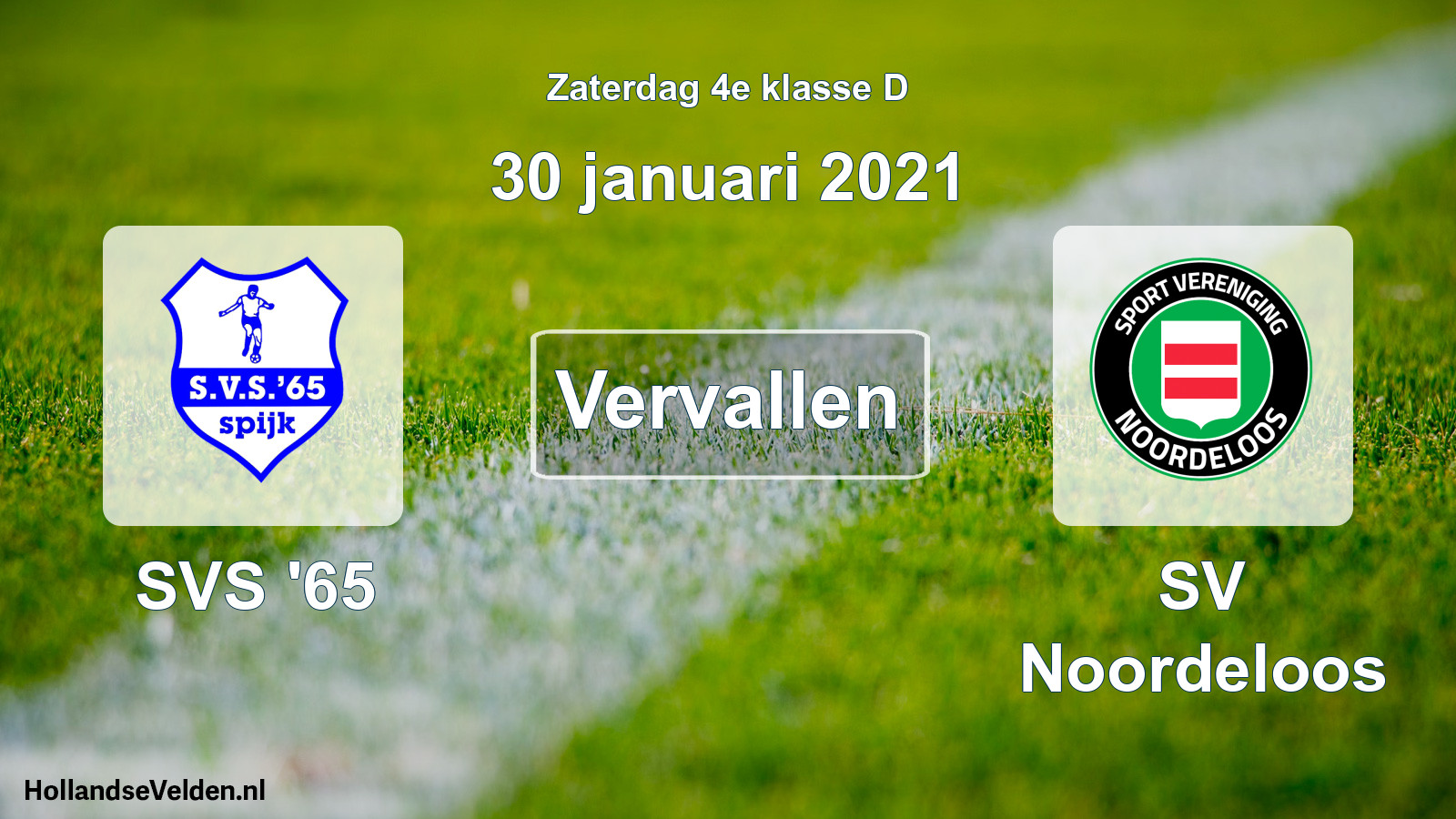 Scheduled Match: SVS '65 - SV Noordeloos (30 January 2021)