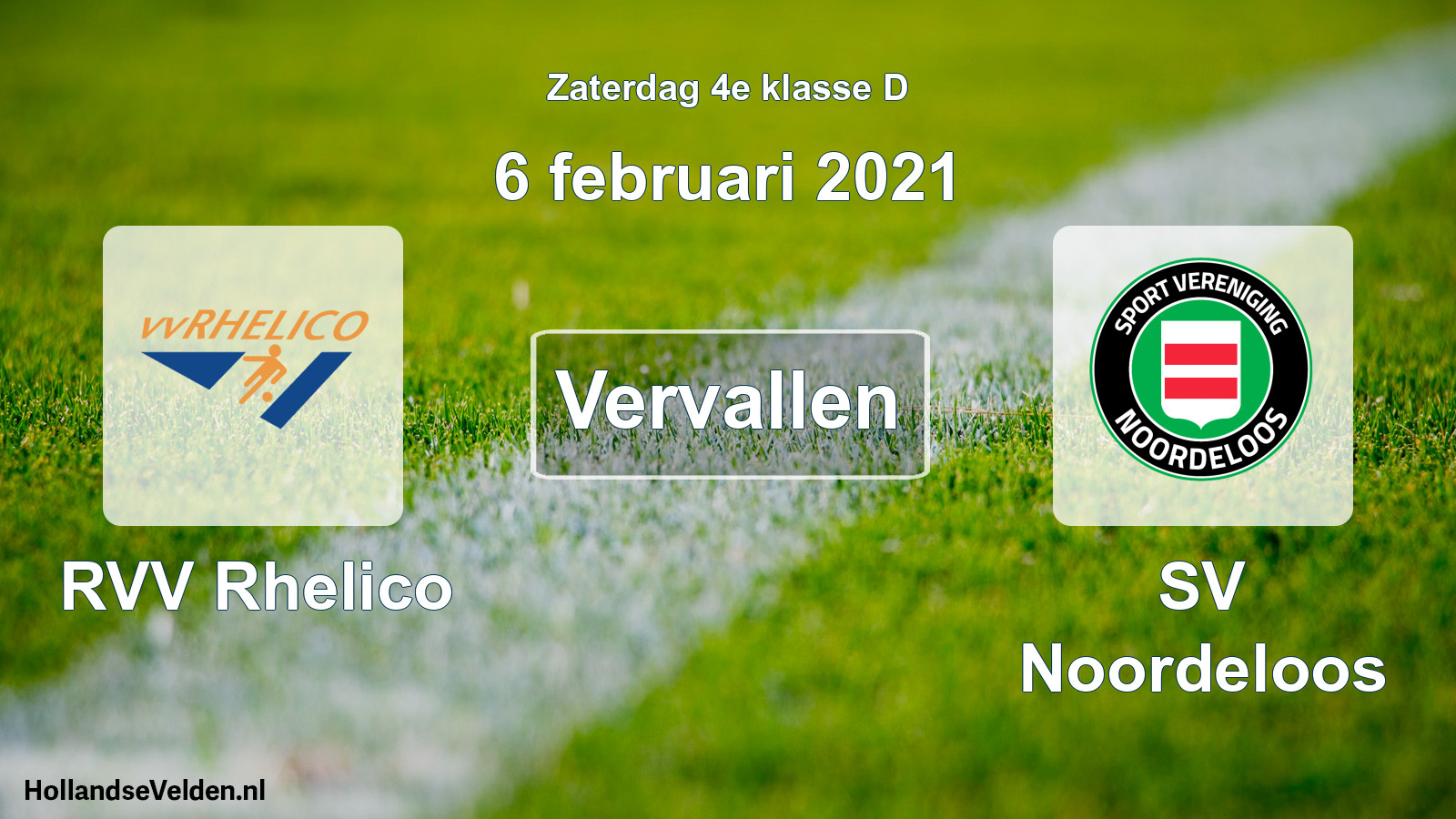 Scheduled Match: RVV Rhelico - SV Noordeloos (6 February 2021)