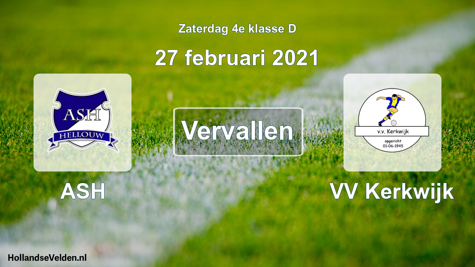 Scheduled Match: ASH - VV Kerkwijk (27 February 2021)