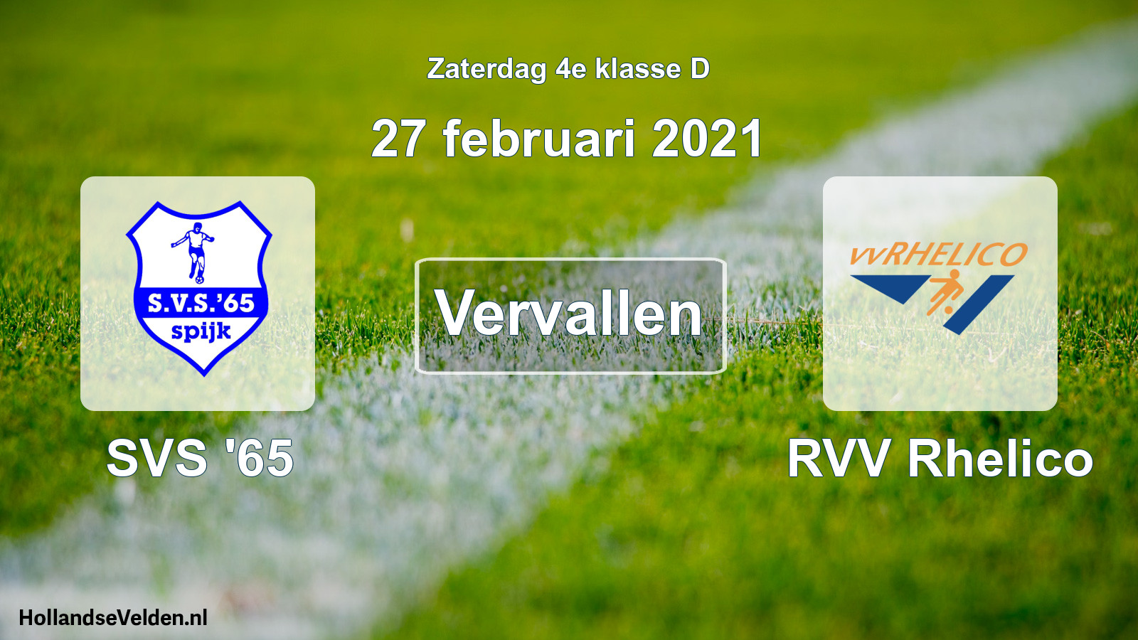 Scheduled Match: SVS '65 - RVV Rhelico (27 February 2021)