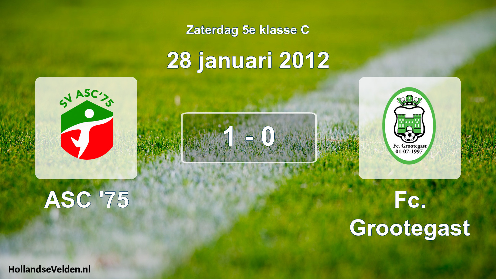 Total number of matches played: ASC '75 - Fc. Grootegast 1 - 0 (28 January 2012)
