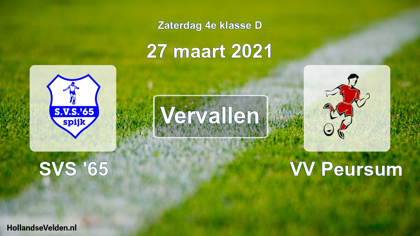 Scheduled Match: SVS '65 - VV Peursum (27 March 2021)