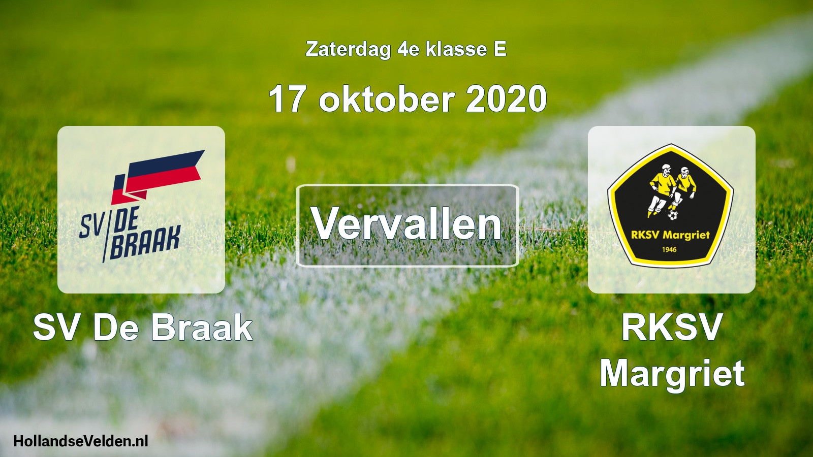 Scheduled Match: SV De Braak - RKSV Margriet (17 October 2020)