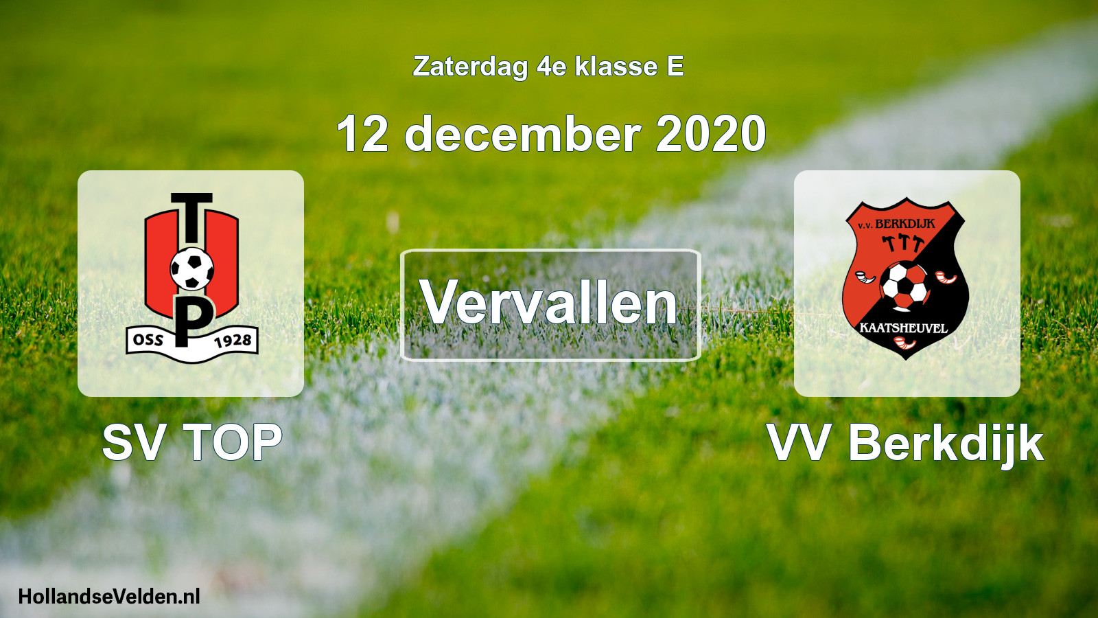 Scheduled Match: SV TOP - VV Berkdijk (12 December 2020)