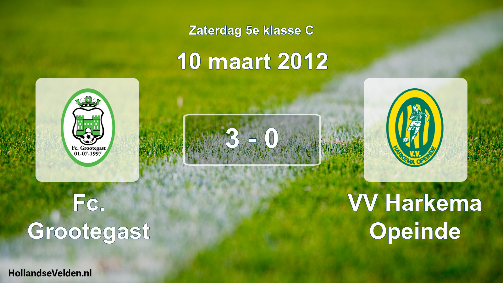 Total number of matches played: Fc. Grootegast - VV Harkema Opeinde 3 - 0 (10 March 2012)