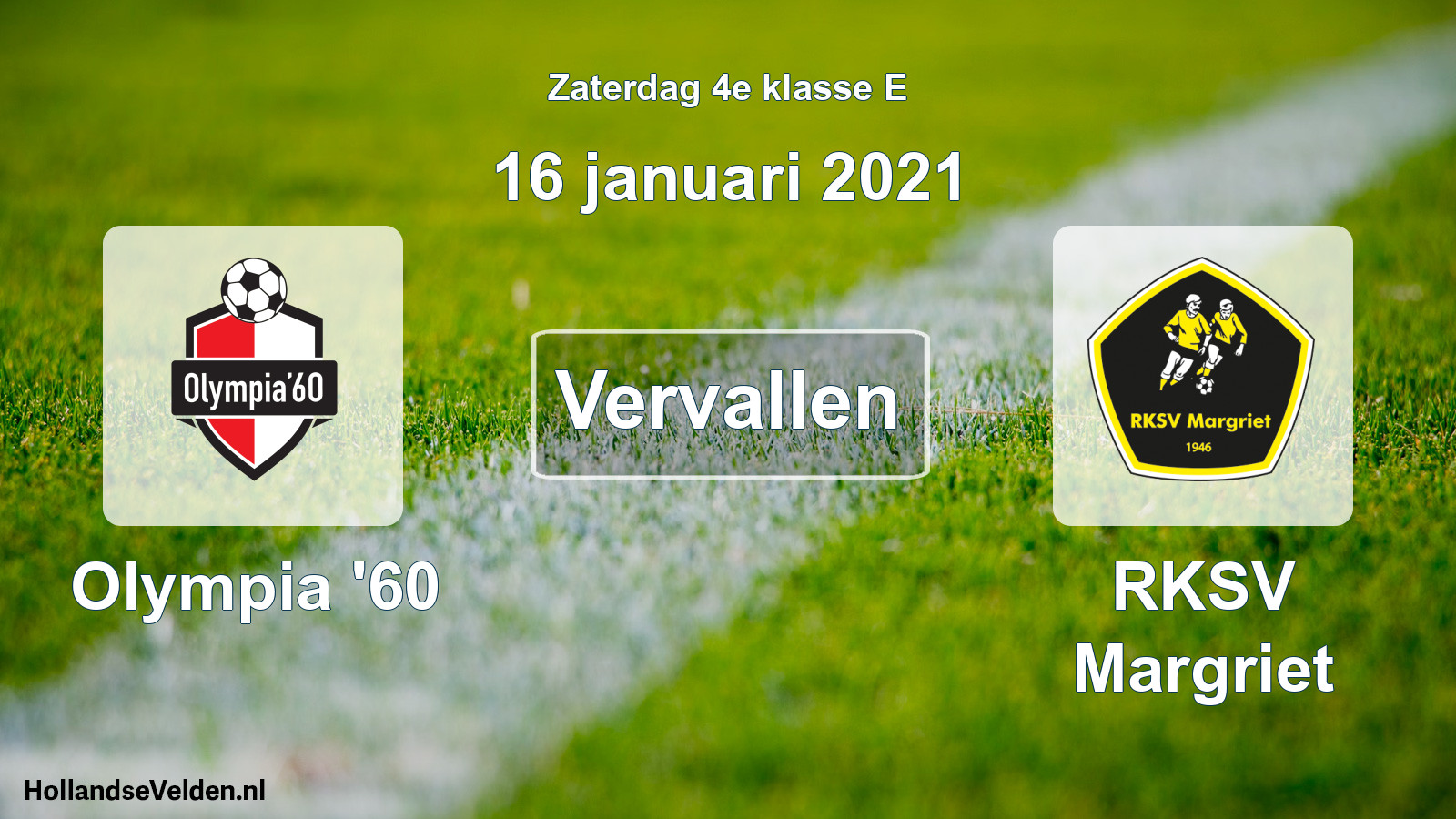 Scheduled Match: Olympia '60 - RKSV Margriet (16 January 2021)
