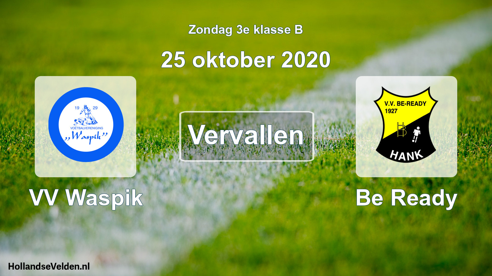 Scheduled Match: VV Waspik - Be Ready (25 October 2020)