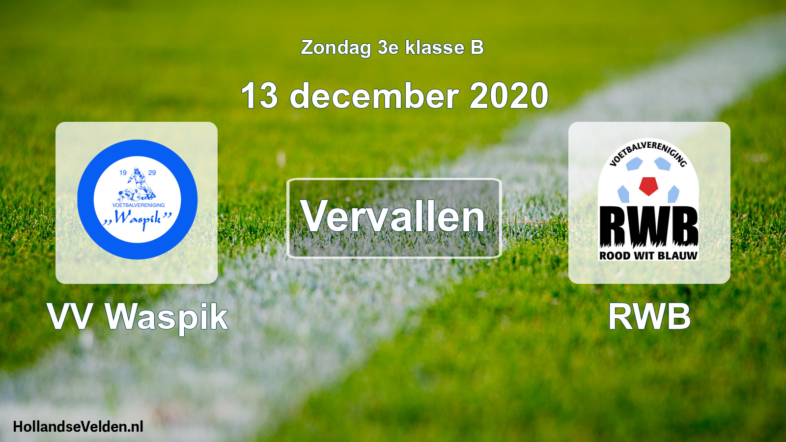Scheduled Match: VV Waspik - RWB (13 December 2020)