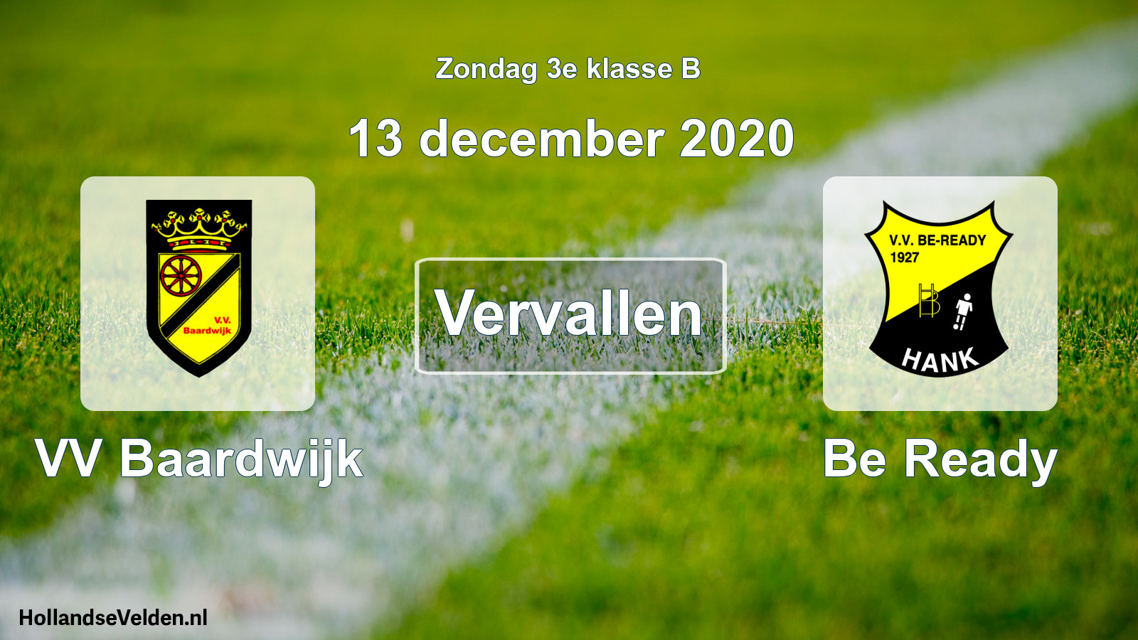 Scheduled Match: VV Baardwijk - Be Ready (13 December 2020)