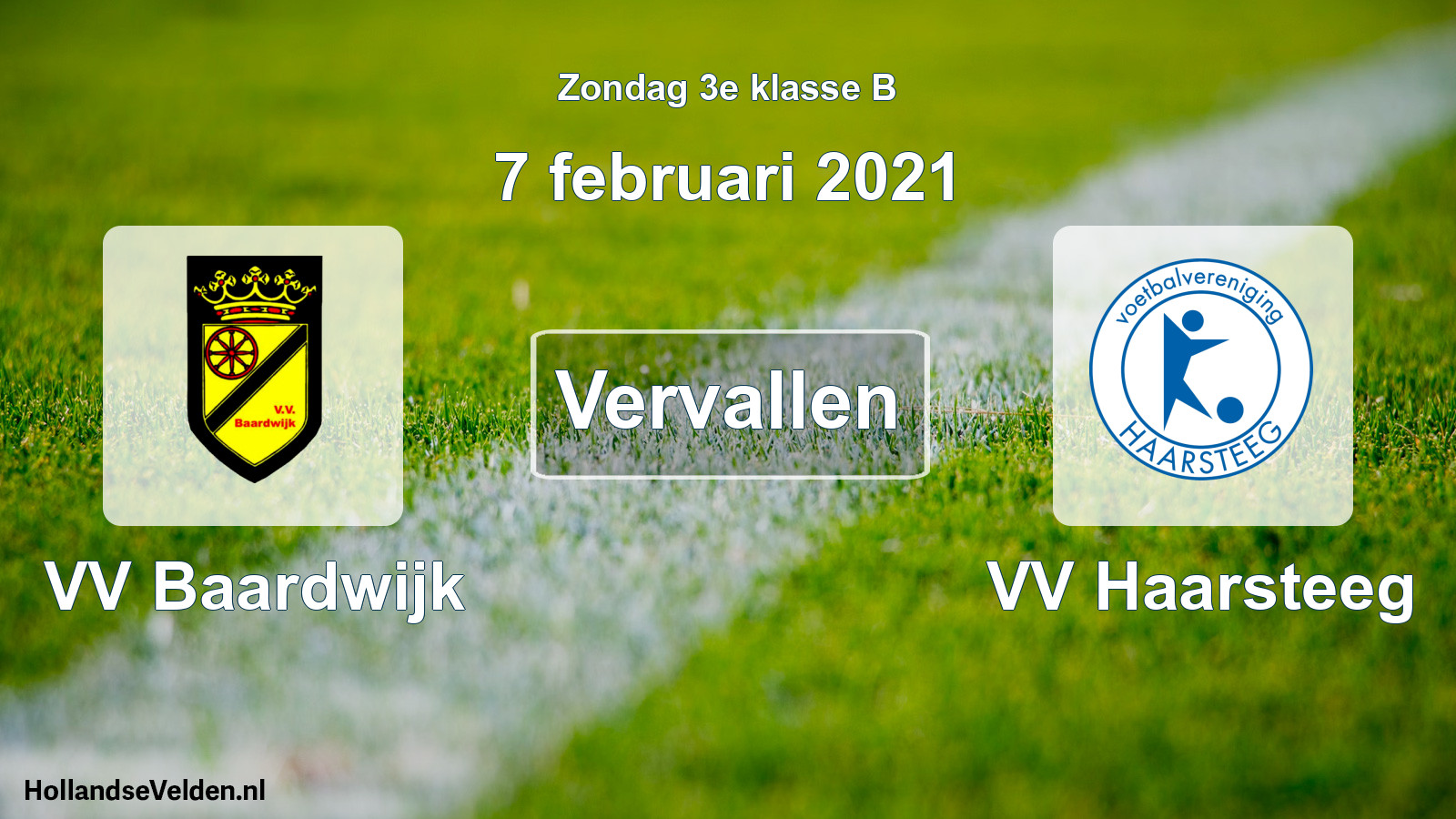 Scheduled Match: VV Baardwijk - VV Haarsteeg (7 February 2021)