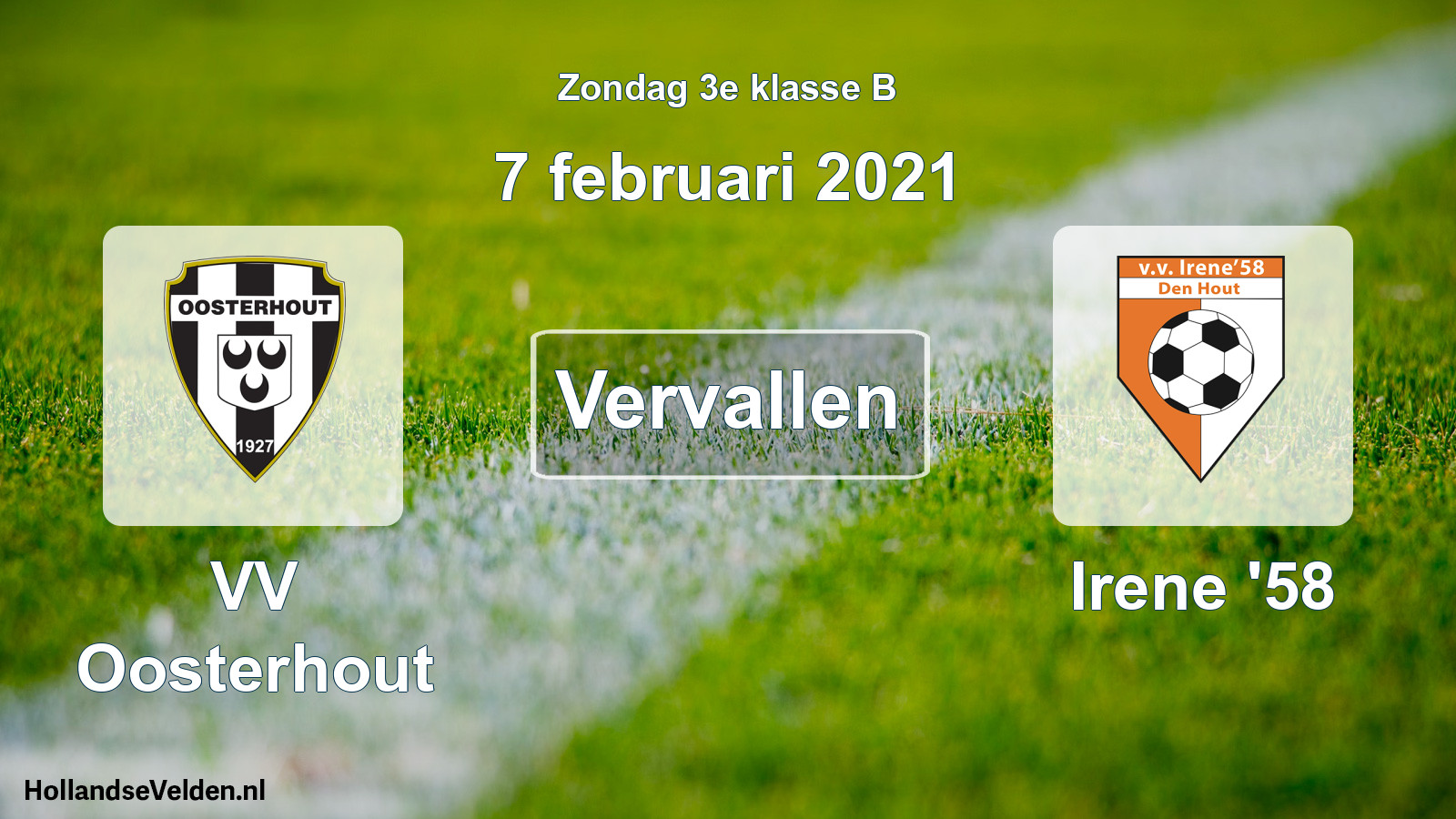 Scheduled Match: VV Oosterhout - Irene '58 (7 February 2021)