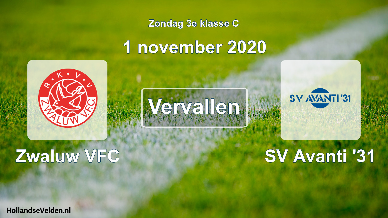 Scheduled Match: Zwaluw VFC - SV Avanti '31 (1 November 2020)