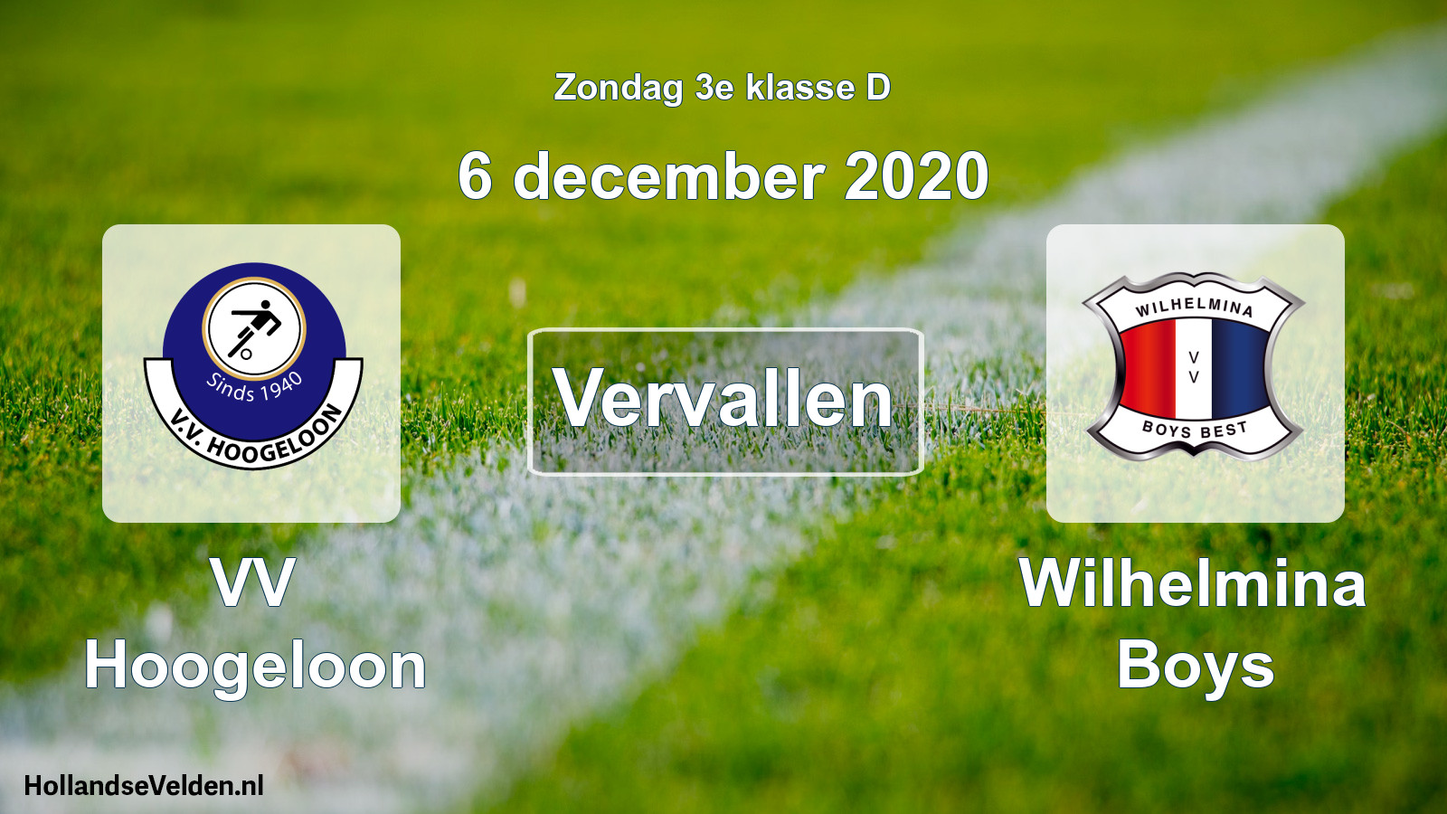 Scheduled Match: VV Hoogeloon - Wilhelmina Boys (6 December 2020)