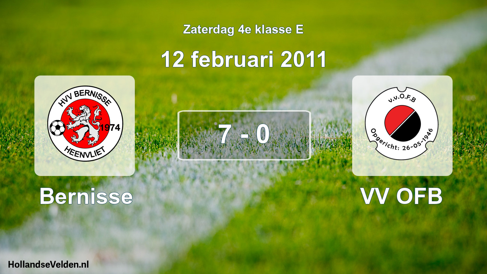 Total number of matches played: Bernisse - VV OFB 7 - 0 (12 February 2011)