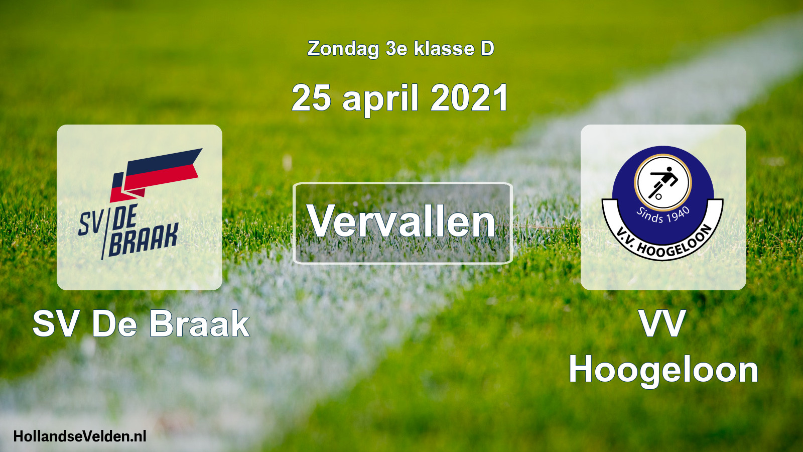 Scheduled Match: SV De Braak - VV Hoogeloon (25 April 2021)