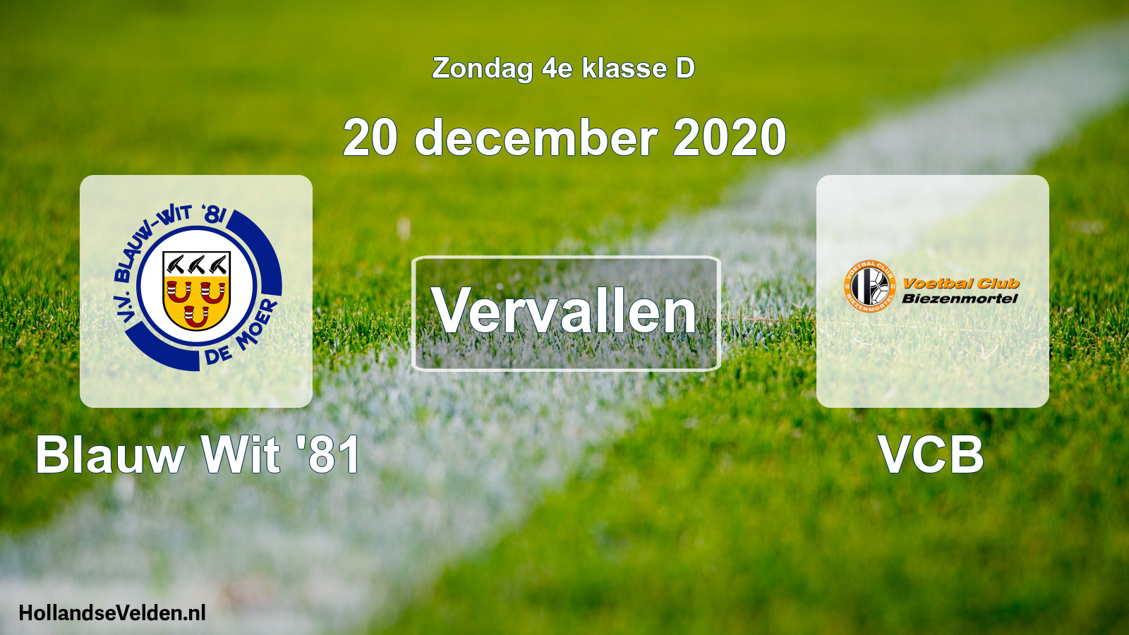 Scheduled Match: Blauw Wit '81 - VCB (20 December 2020)
