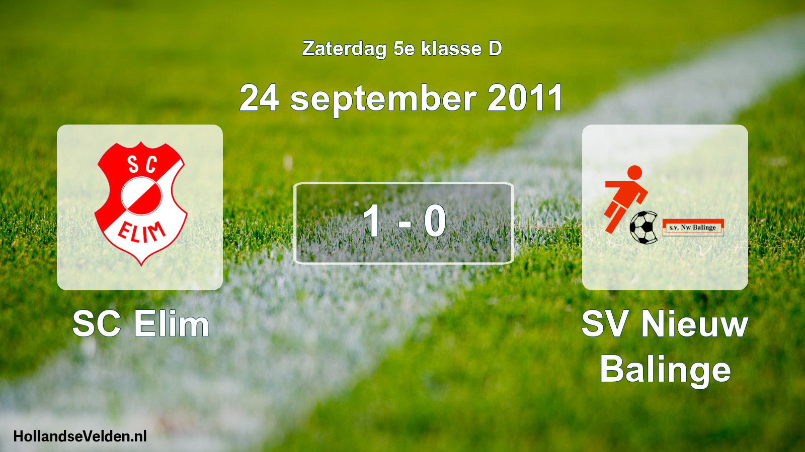 Total number of matches played: SC Elim - SV Nieuw Balinge 1 - 0 (24 September 2011)