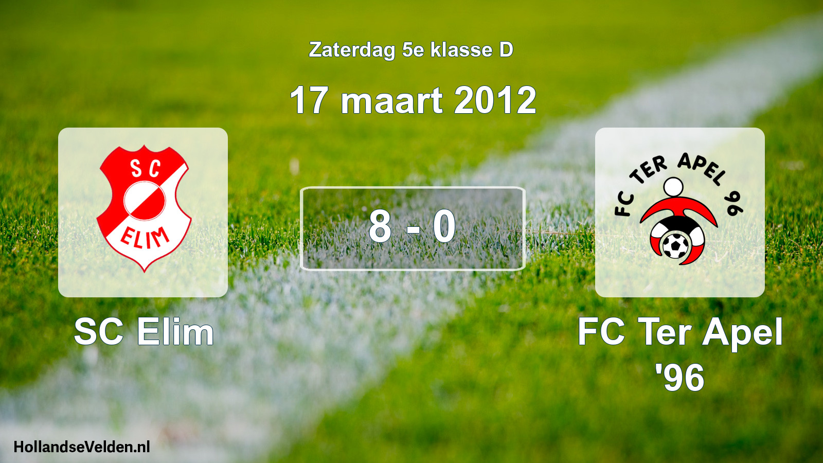 Total number of matches played: SC Elim - FC Ter Apel '96 8 - 0 (17 March 2012)