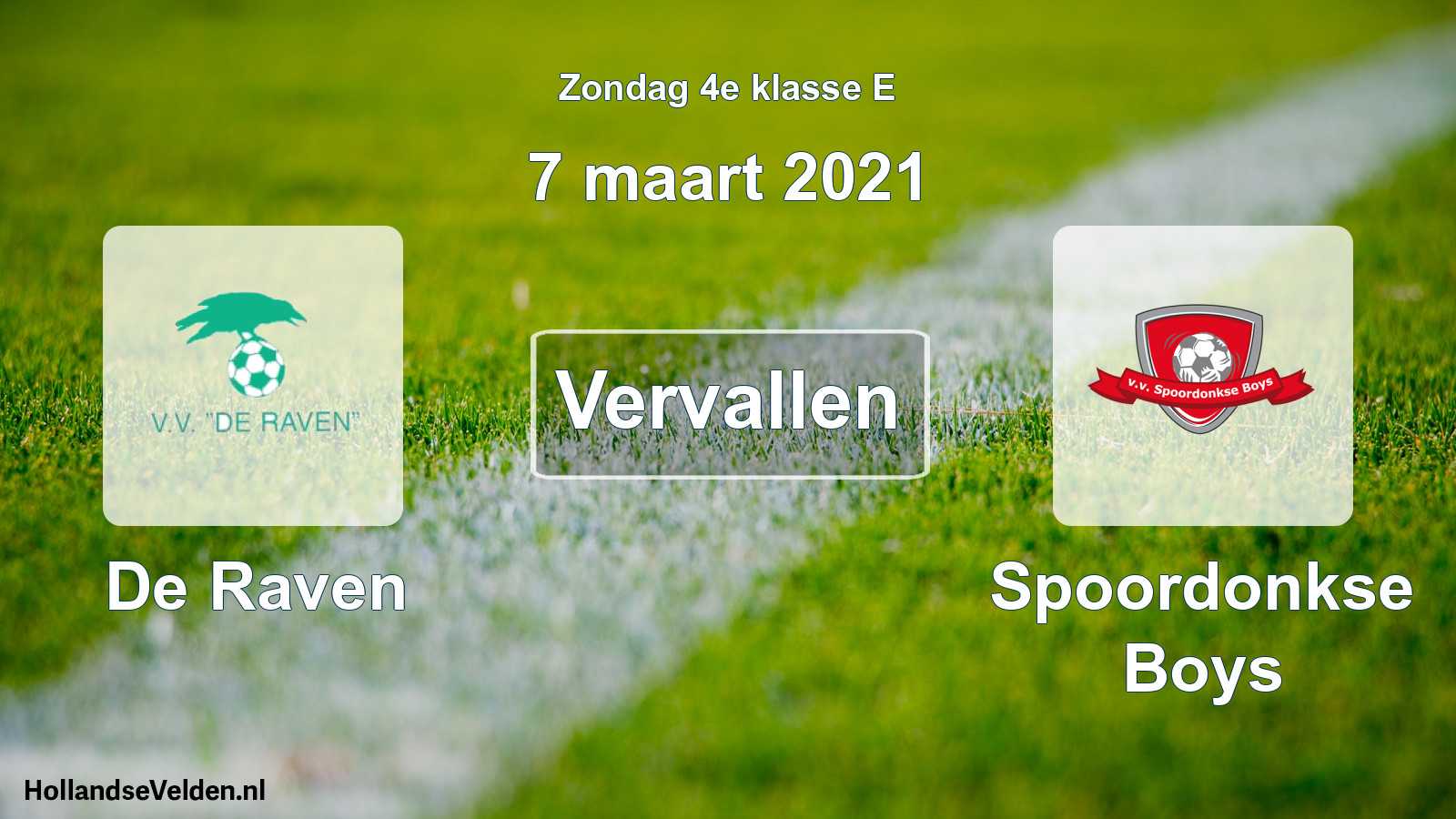 Scheduled Match: De Raven - Spoordonkse Boys (7 March 2021)