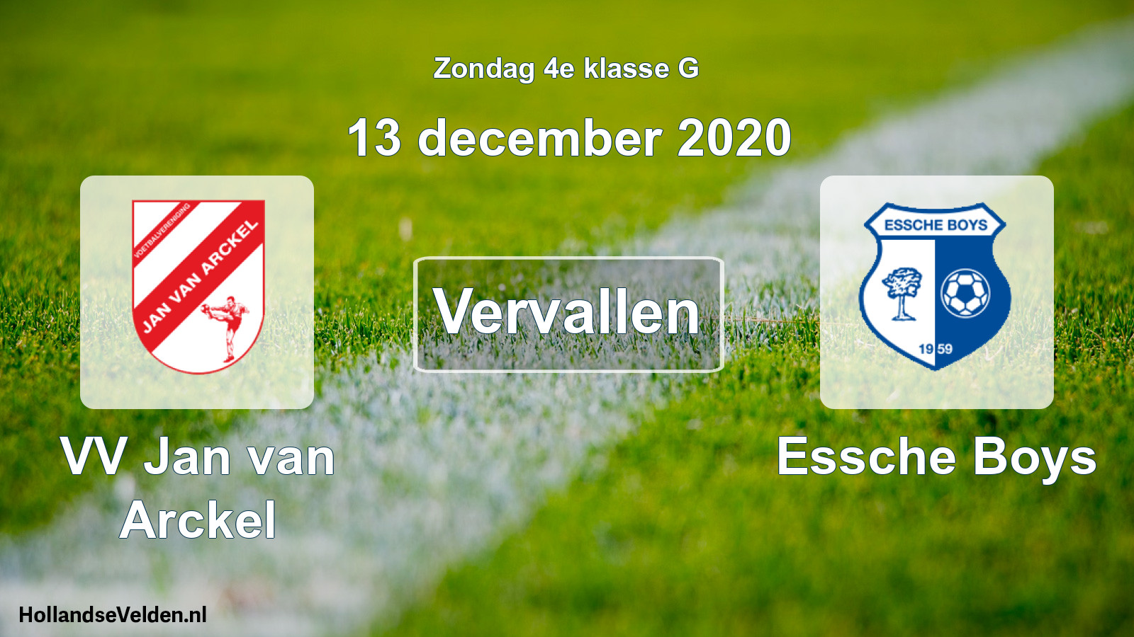 Scheduled Match: VV Jan van Arckel - Essche Boys (13 December 2020)