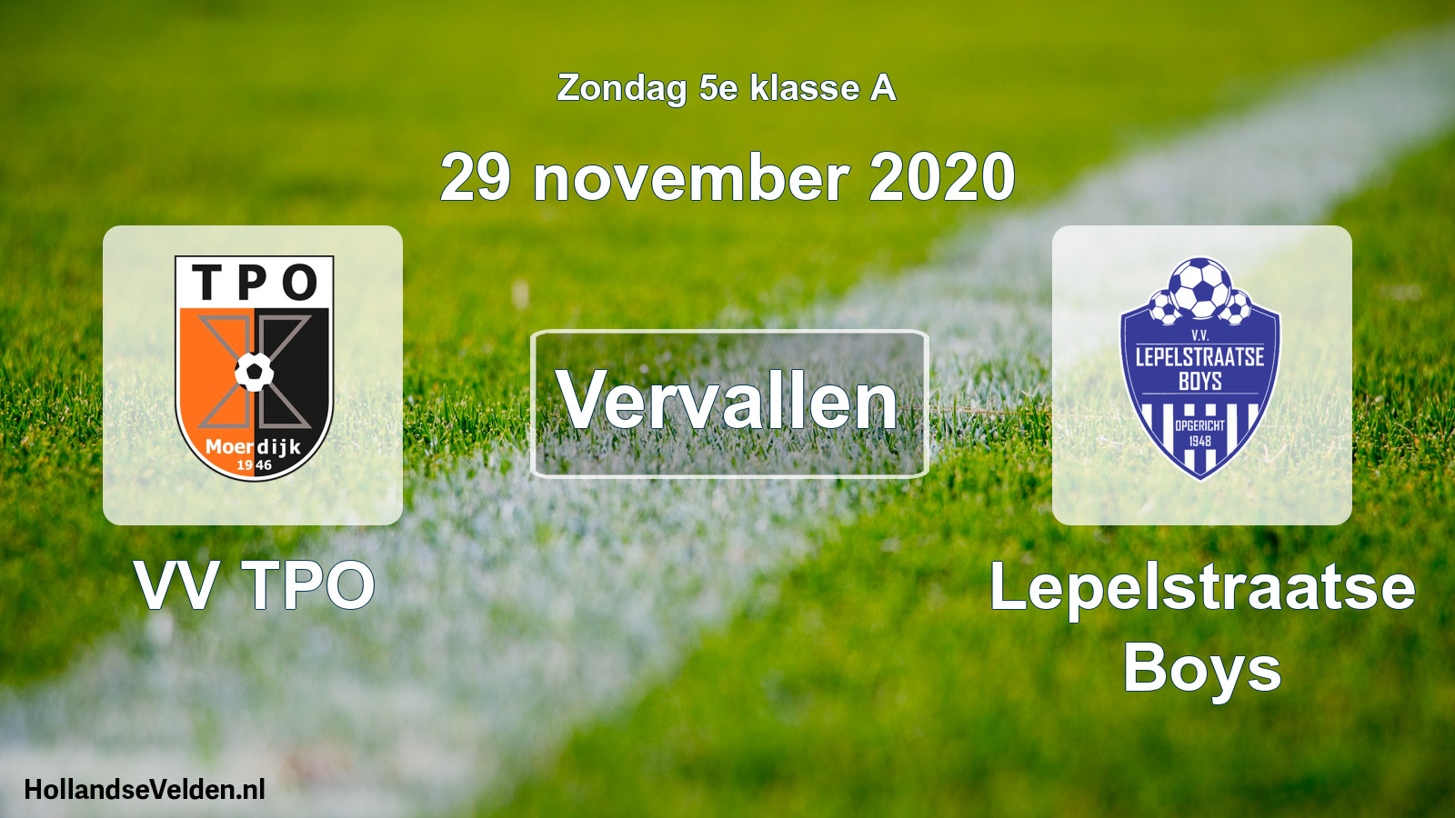 Scheduled Match: VV TPO - Lepelstraatse Boys (29 November 2020)