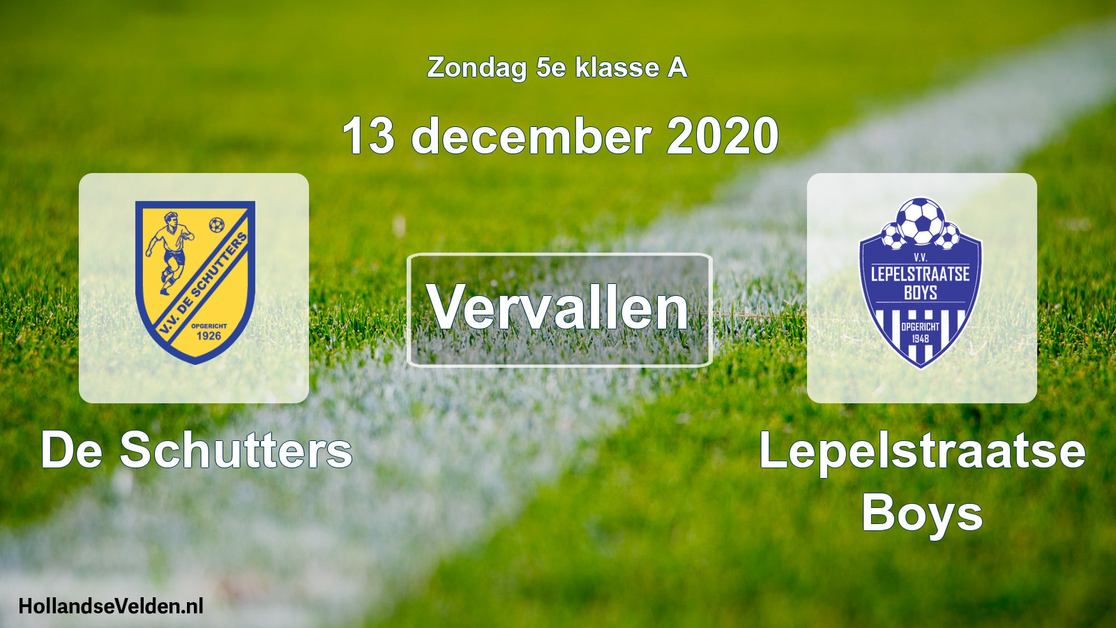 Scheduled Match: De Schutters - Lepelstraatse Boys (13 December 2020)