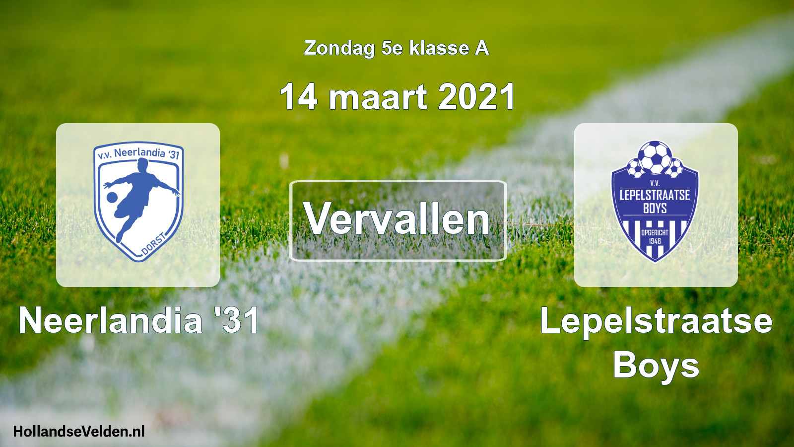 Scheduled Match: Neerlandia '31 - Lepelstraatse Boys (14 March 2021)