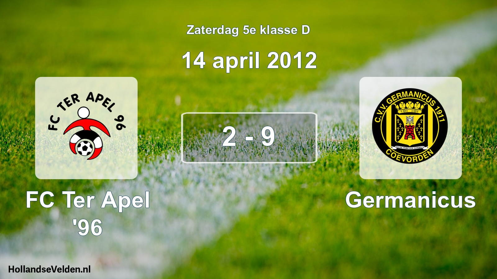Total number of matches played: FC Ter Apel '96 - Germanicus 2 - 9 (14 April 2012)