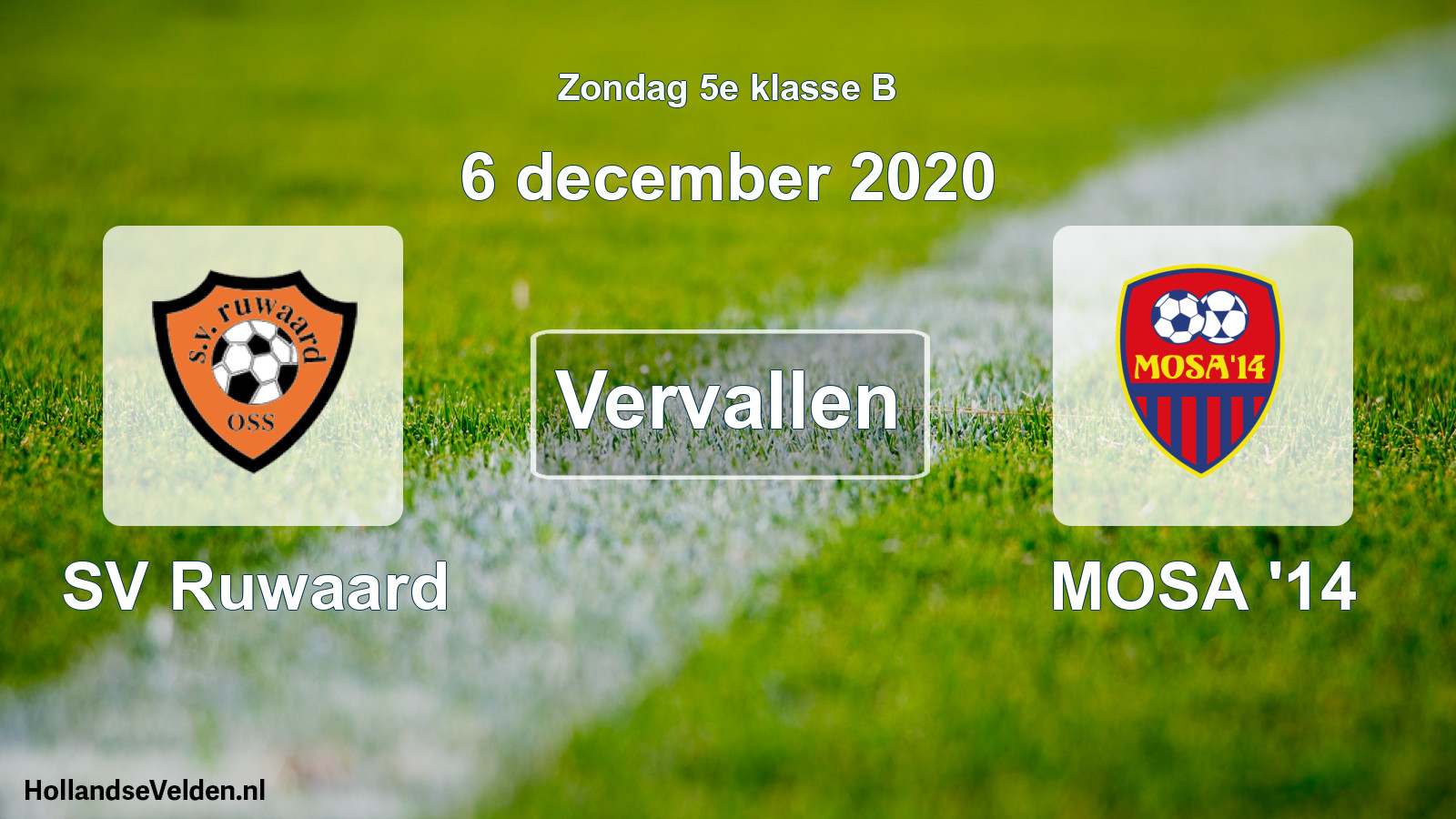 Scheduled Match: SV Ruwaard - MOSA '14 (6 December 2020)