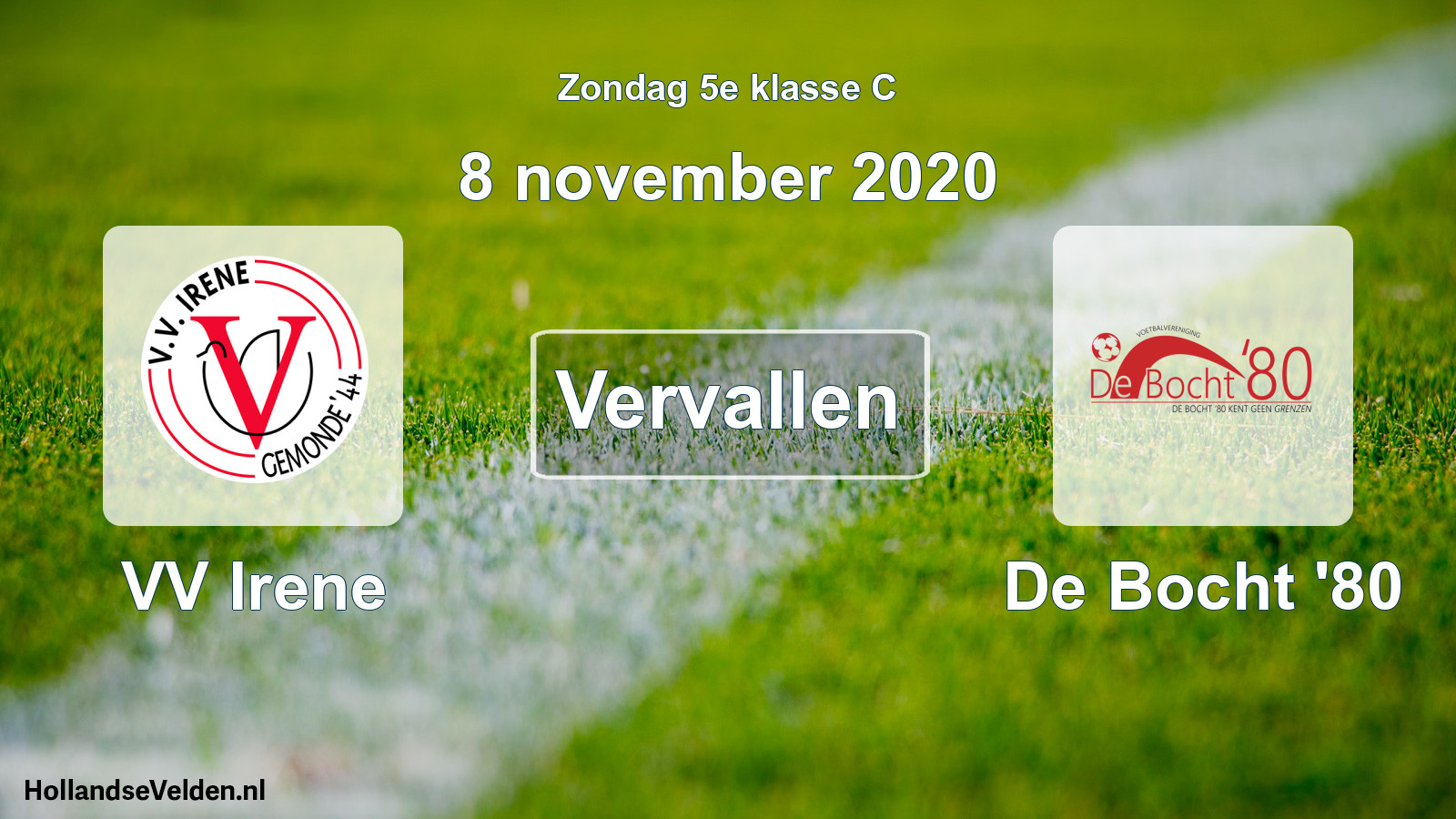 Scheduled Match: VV Irene - De Bocht '80 (8 November 2020)