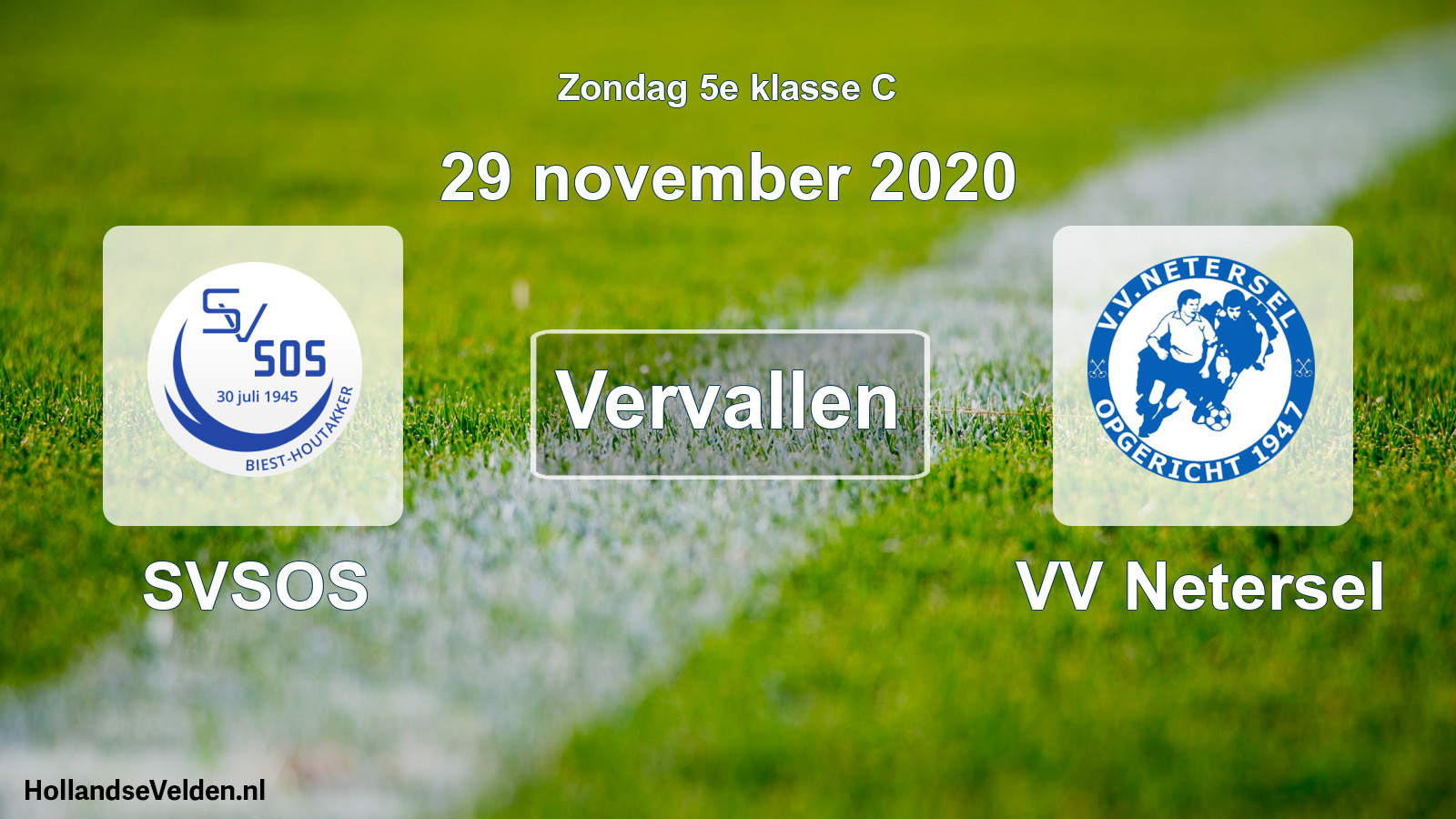 Scheduled Match: SVSOS - VV Netersel (29 November 2020)